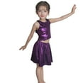 thumbnail image 4 of CAICJ98 2Pcs Girls Dance Set Metallic Crop Tops with Pleated Skirt Kids Sleeveless Shiny Jazz Disco Outfits (Purple,5-6 Years), 4 of 4