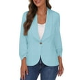 thumbnail image 6 of XFLWAM Blazers for Women Business Office Work Slim Fit Suit Jackets Casual Three Quarter Ruched Sleeve Padded Shoulder Blazers Cardigans Light Blue XXL, 6 of 8