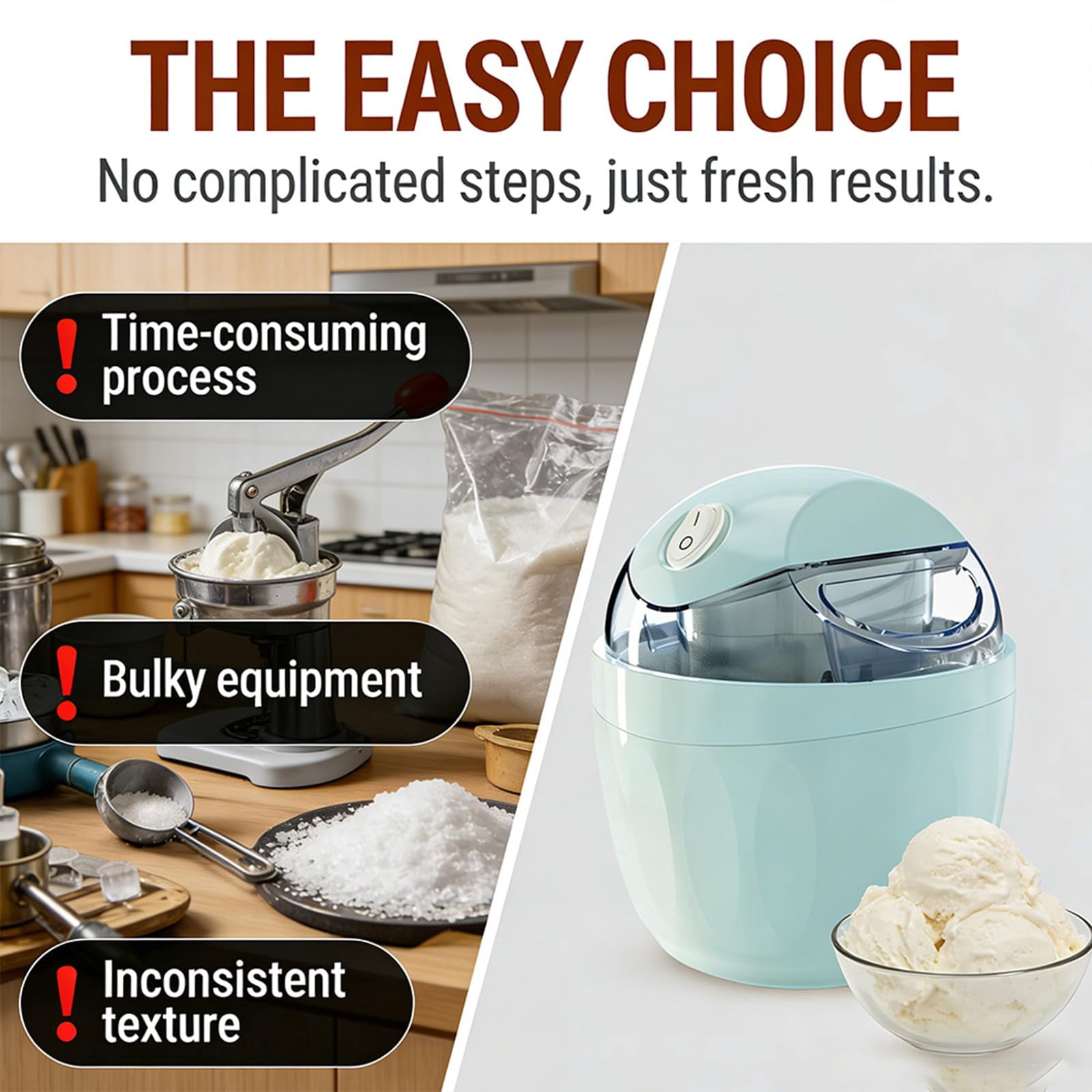 Small Home Mini Ice Cream Maker, Just 15 Minutes, DIY Mini Ice Cream Maker, One-Touch Dessert Maker, Single Serving , Frozen Yogurt, Compact Electric Makers for Kitchen, Family Treats