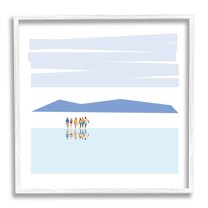 Group At Beach Reflection In Water Abstract Mountains Coastal Framed Art Print Wall Art, 17x17