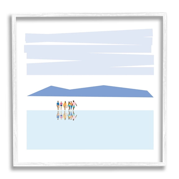 Group At Beach Reflection In Water Abstract Mountains Coastal Framed Art Print Wall Art, 17x17