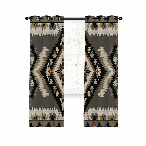 Grey Orange Black Blackout Curtains 63 Inches Long for Bedroom, Boho Ethnic Geometric Southwestern Thermal Insulated Room Darkening Black Out Window Curtain Panels Grommet Drapes for Living Room