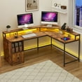 thumbnail image 3 of Dextrus 67 Inch L Shaped Desk with LED Light and Power Outlets, Computer Desk with Drawer, Office Desk, Rustic Brown, 3 of 14