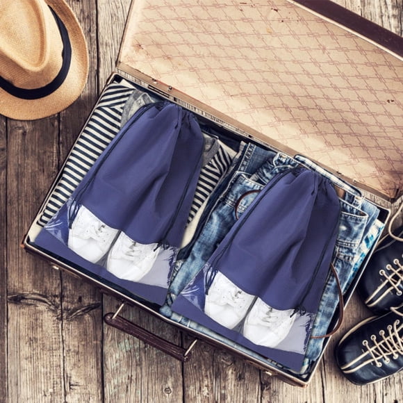 Jadeshay Storage Bag 3Pcs Portable Dust?Proof Non?Woven Fabric Shoes Storage Drawstring Bag Organizer Purplish Blue (L-No Printing)