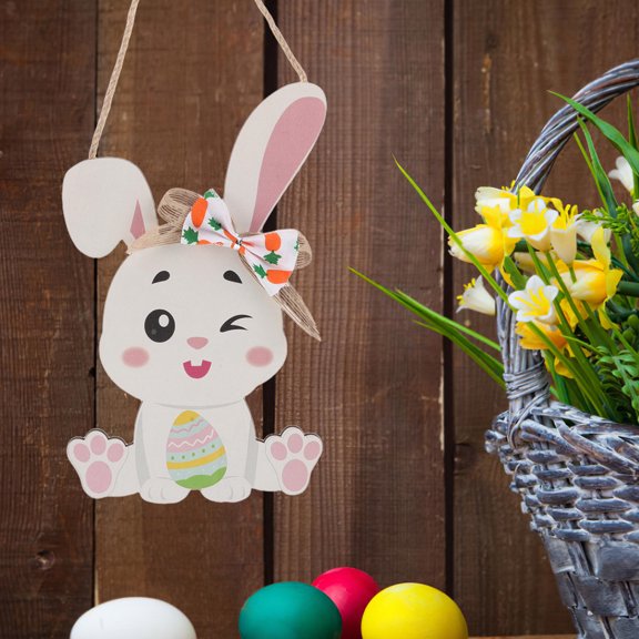 LOLIPPYY Cute Easter Bunny Spring Decor Wooden Door Sign for Easter Party Multi Color