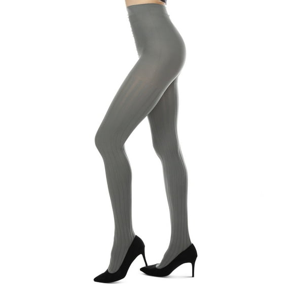 MeMoi Women's Priority Rib Grey Opaque Tights - Womens - Female, Q1/Q2, Gargoyle Gray