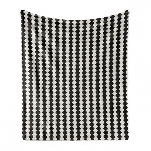 Stripe Soft Flannel Fleece Throw Blanket, Classy Retro Pattern of Repeating Ornament with Geometrical Elements, Cozy Plush for Indoor and Outdoor Use, 50" x 70", Eggshell Charcoal Grey, by Ambesonne
