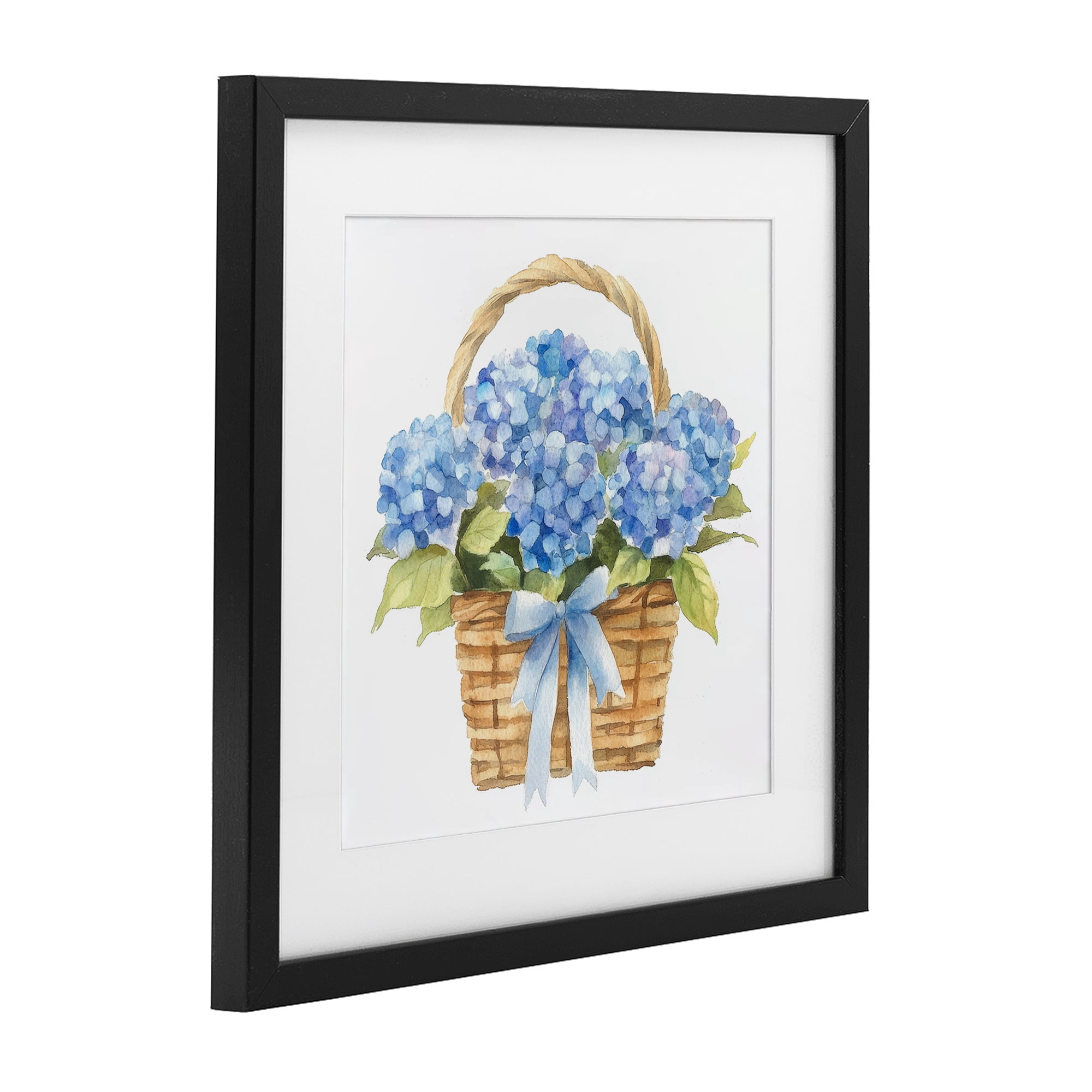 Stupell Industries Pretty Blue Hydrangea Picnic Basket Black Framed Print Under Glass, design by Petal Prints Design