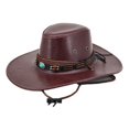 thumbnail image 2 of Helii Faux Leather Cowboy Hat for Men Women – Wide Brim Western Hat with Beaded Band & Adjustable Chin Strap, Unisex Cowgirl Hat for Costume Party Outdoor Hiking Wine,One Size, 2 of 5