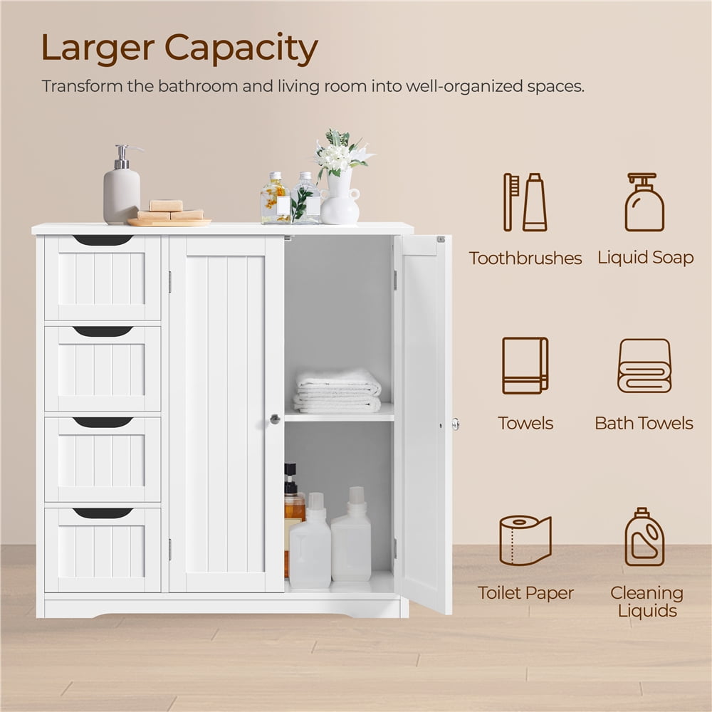 Yaheetech Wooden Bathroom Floor Cabinet with Adjustable Shelf, White