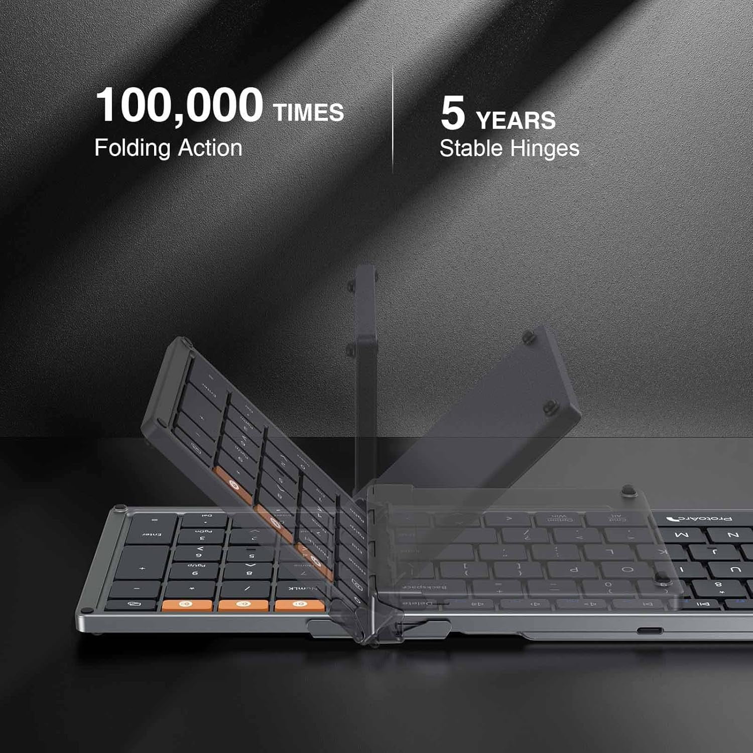 Foldable Bluetooth Keyboard, XK01 Folding Wireless Portable Keyboard with Numeric Keypad, Full-Size Travel Keyboards for iPad Tablet Smartphone Laptop PC Windows iOS Android, Space Gray