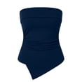 thumbnail image 4 of Craaazy Women's Solid Color Summer Ribbed Tube Tops Strapless Ruched Bodycon Asymmetrical Hem Tops for Daily Wear, Casual Party, 4 of 8