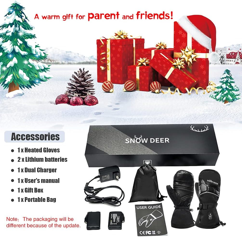 SNOW DEER Heated Mittens for Men and Women Waterproof Ski Gloves with Touchscreen 7.4V 2200mAh Battery Gloves Electric Rechargeable Thermal Mittens for Hands Warm
