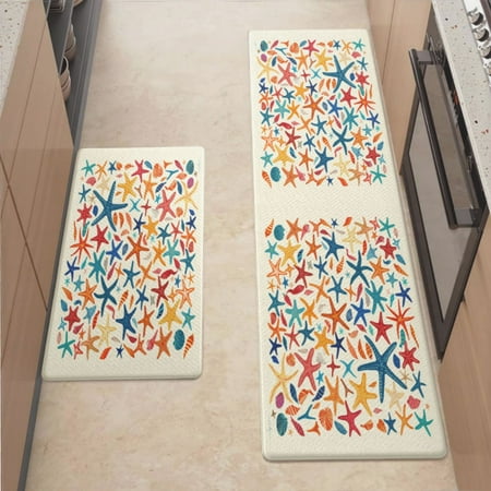 

Anti Fatigue Kitchen Mat Starfish Shells Kitchen Rugs Non Slip Cushioned Standing Mat for Sink Floor Laundry Office Desk Pro 17.3 x 59