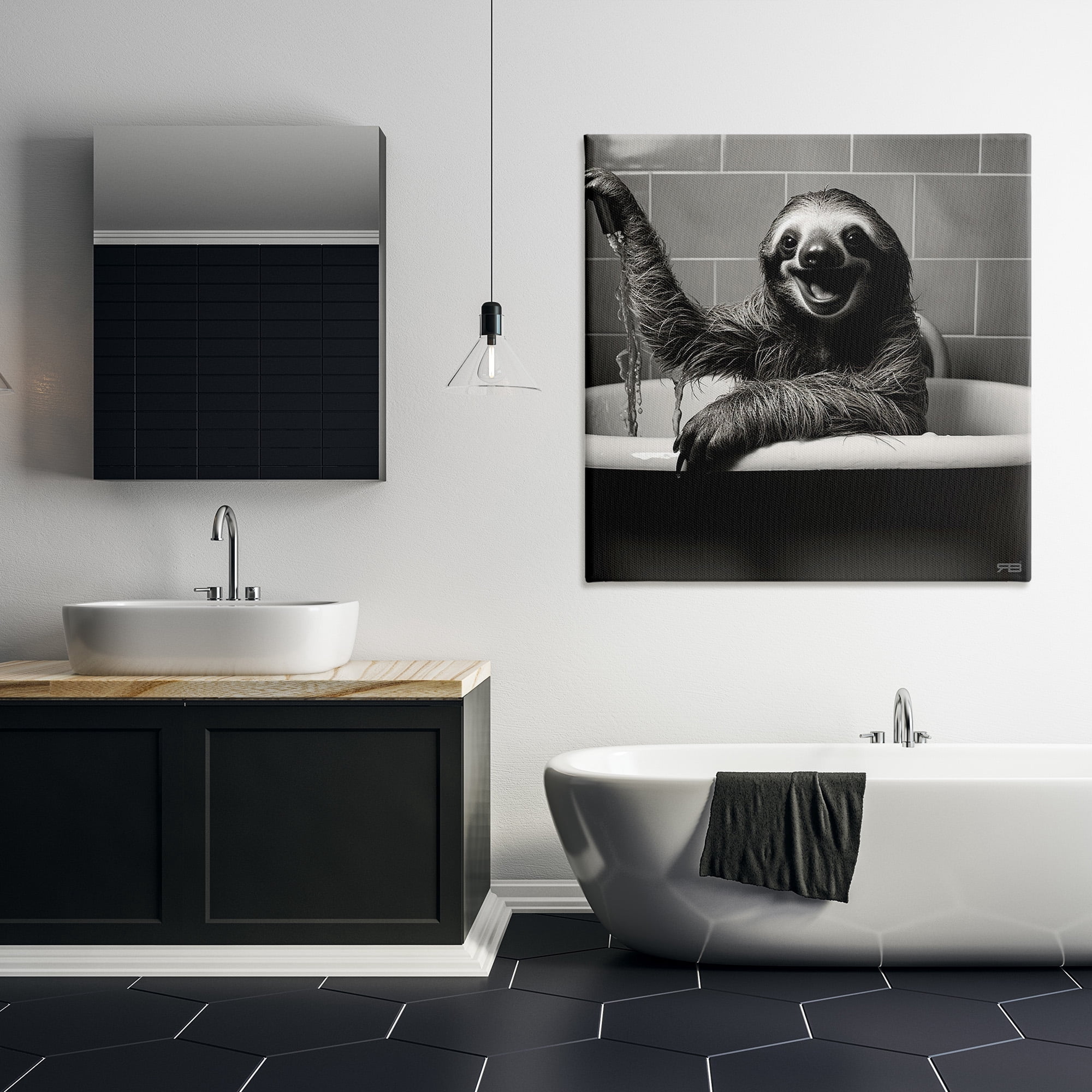 Stupell Industries Smiling Sloth in Tub Animals & Insects Painting Gallery Wrapped Canvas Art Print Wall Art, 36 x 36