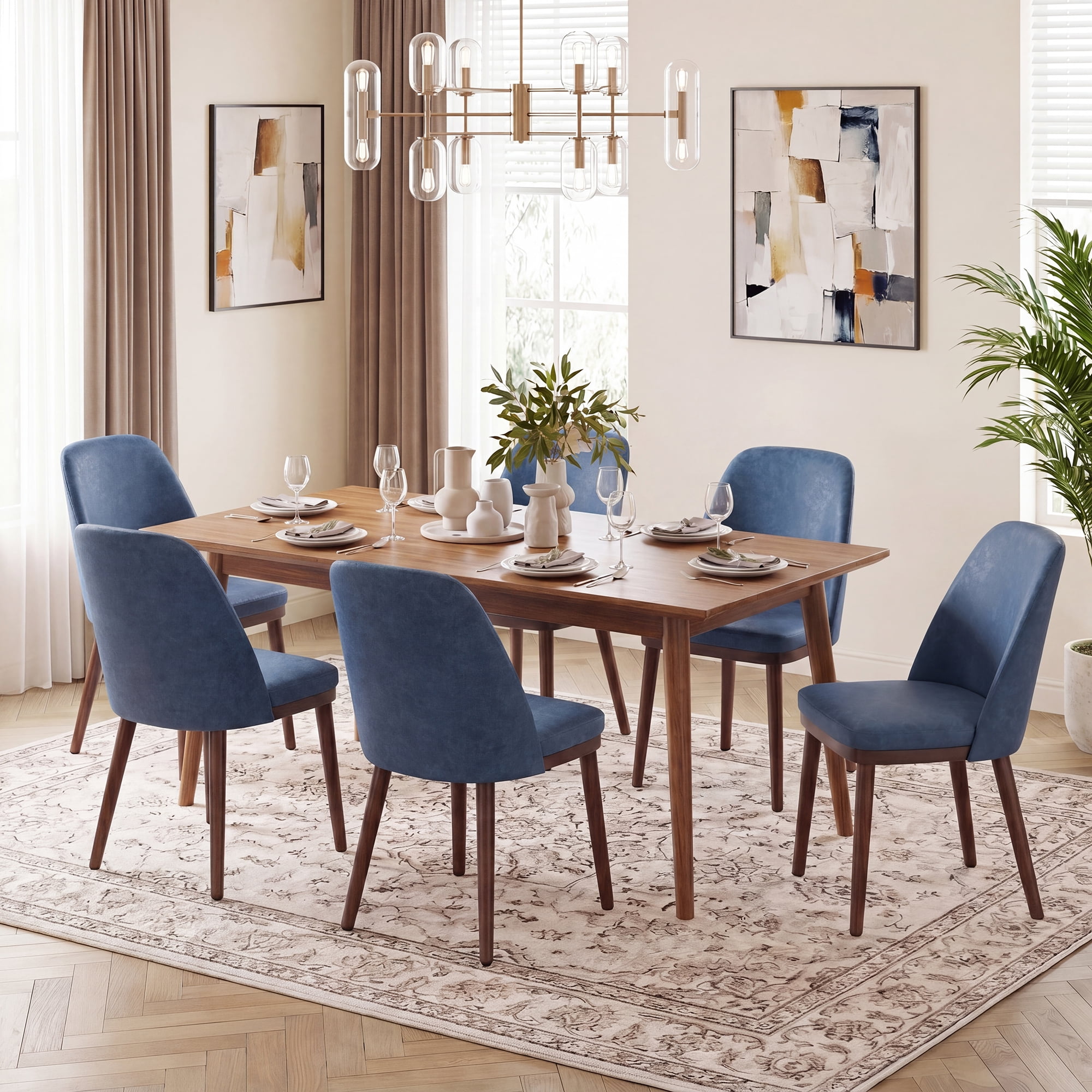 Modern Upholstered Dining Chairs Set of 4 — Faux Leather Padded Side Chairs with Solid Wood Legs for Kitchens and Dining Rooms, Blue