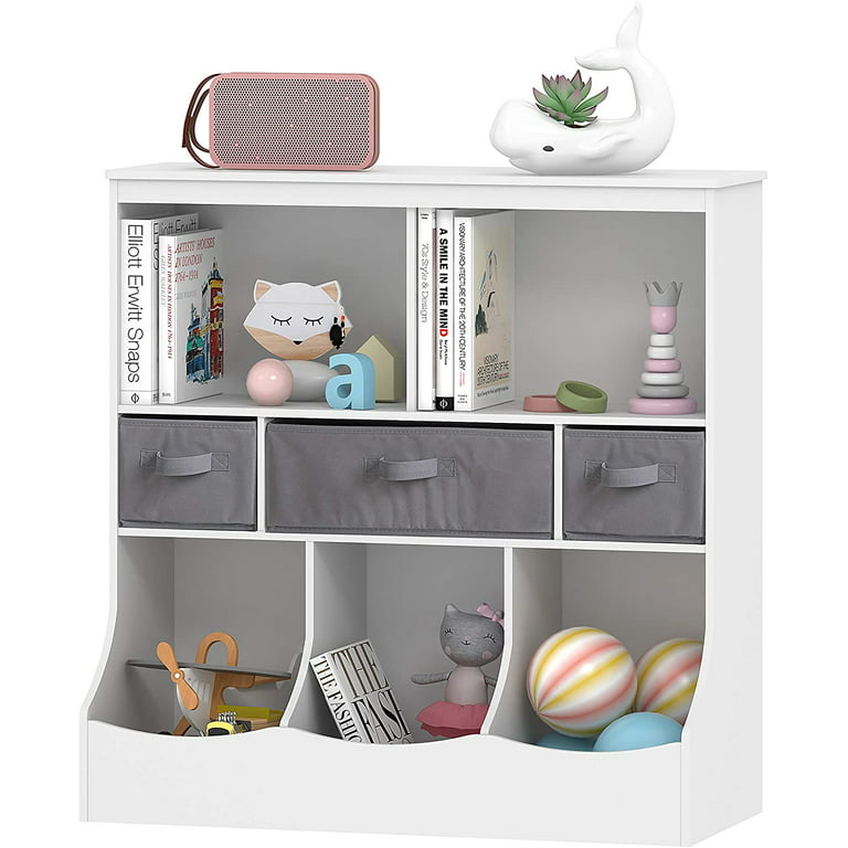 UTEX Toy Storage Organizer with Bookcase, Kid’s Bin Storage Unit with 3  Opening Shelves,White Toys Box Organizer