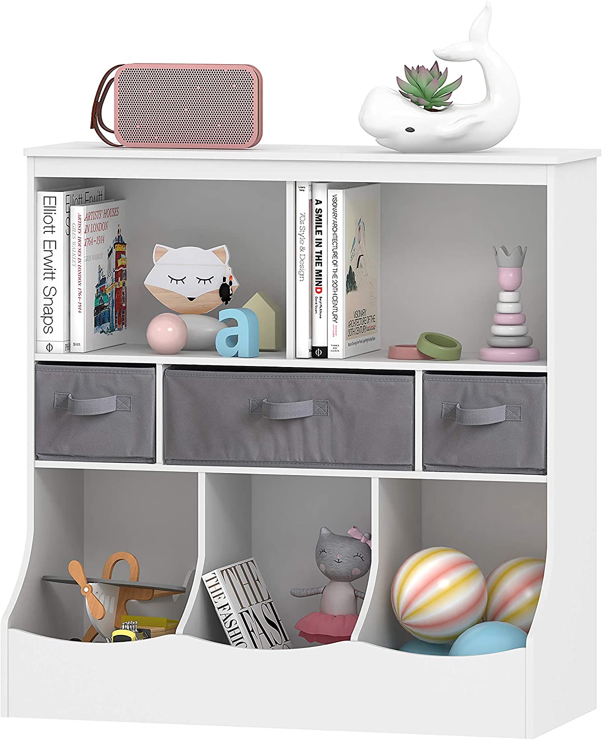 UTEX Toy Storage Organizer with Bookcase, Kid’s Bin Storage Unit with 3 Opening Shelves,White Toys Box Organizer - image 4 of 8