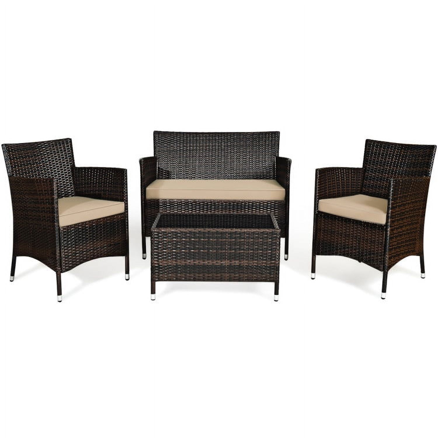 Aimee Lii 4 Pieces Patio Cushioned Wicker Conversation Set, Outdoor Sectional Set with with Glass Coffee Table, Beige & Gray Aimee Lii 4 Pieces Patio Cushioned Wicker Conversation Set, Outdoor Sectional Set with with Glass Coffee Table, Beige & Gray