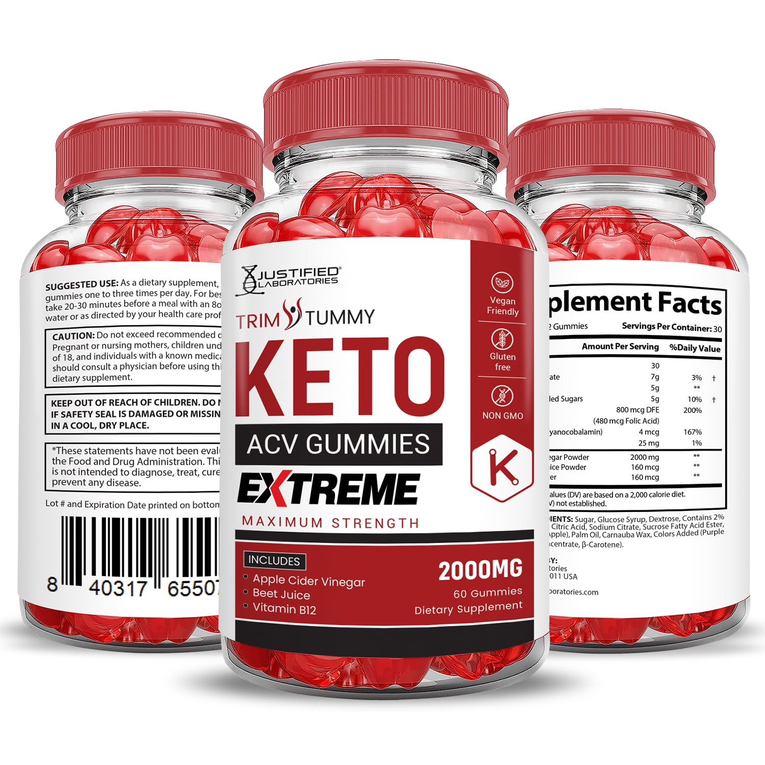 (2 Pack) Trim Tummy Keto Extreme ACV Gummies 2000mg Dietary Supplement 120 Gummys