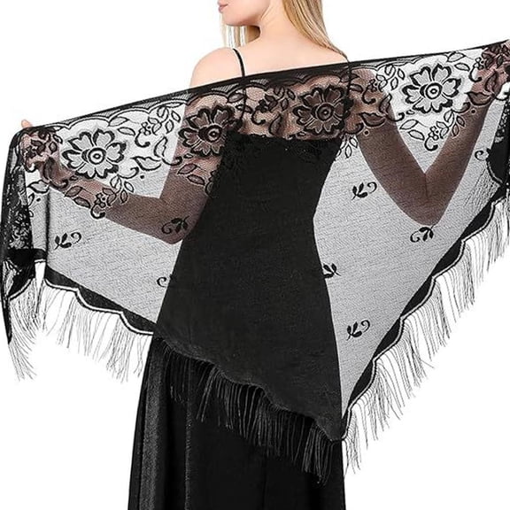 WE-POLUJ Lace Wrap for Prayer Mantilla Tulle Shawl for Woman Mantilla Lace Shrug Scarf
