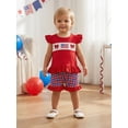 thumbnail image 6 of BemeyourBBs Toddler Baby Girls 4th of July Outfit Patriot Independent Day Clothes Fly Sleeve Embroidery American Flag Bow T Shirt Tops with Plaid Shorts Set Toddler Baby Girl Summer Outfit, 6 of 9
