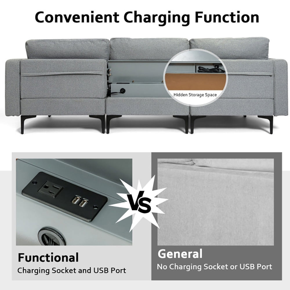 Finihen L-shaped Sectional Sofa Couch, Modular L-shaped Sectional Sofa with Reversible Chaise and 2 USB Ports, for Living Room, Dark Gray Finihen L-shaped Sectional Sofa Couch, Modular L-shaped Sectional Sofa with Reversible Chaise and 2 USB Ports, for Living Room, Dark Gray