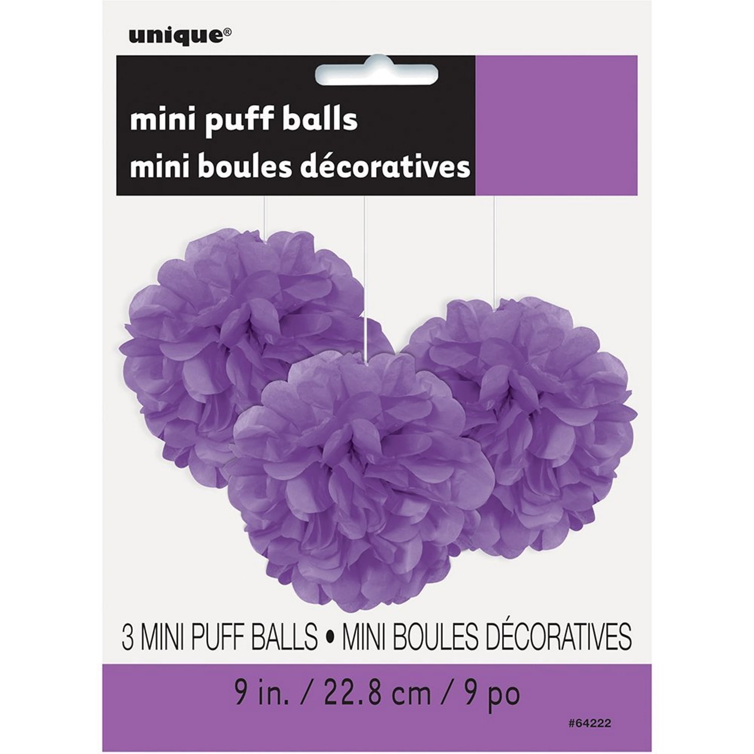 Tissue Paper Pom Poms, 9 in, Purple, 3ct