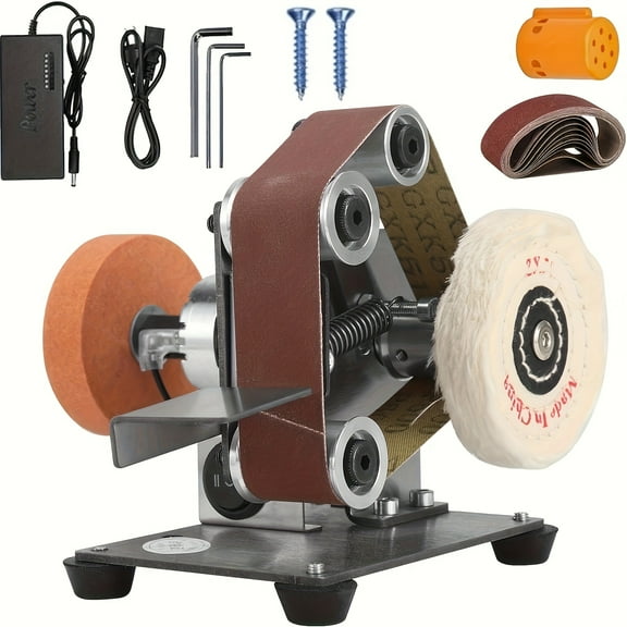 Heavy-Duty Compact Electric Bench Grinder & Belt Sander | 7 Adjustable Speeds, Foot Pedal Control, Abrasive Belts Included | for Woodworking/Metalworking/Knife/Jewelry Making | Home Workshop/