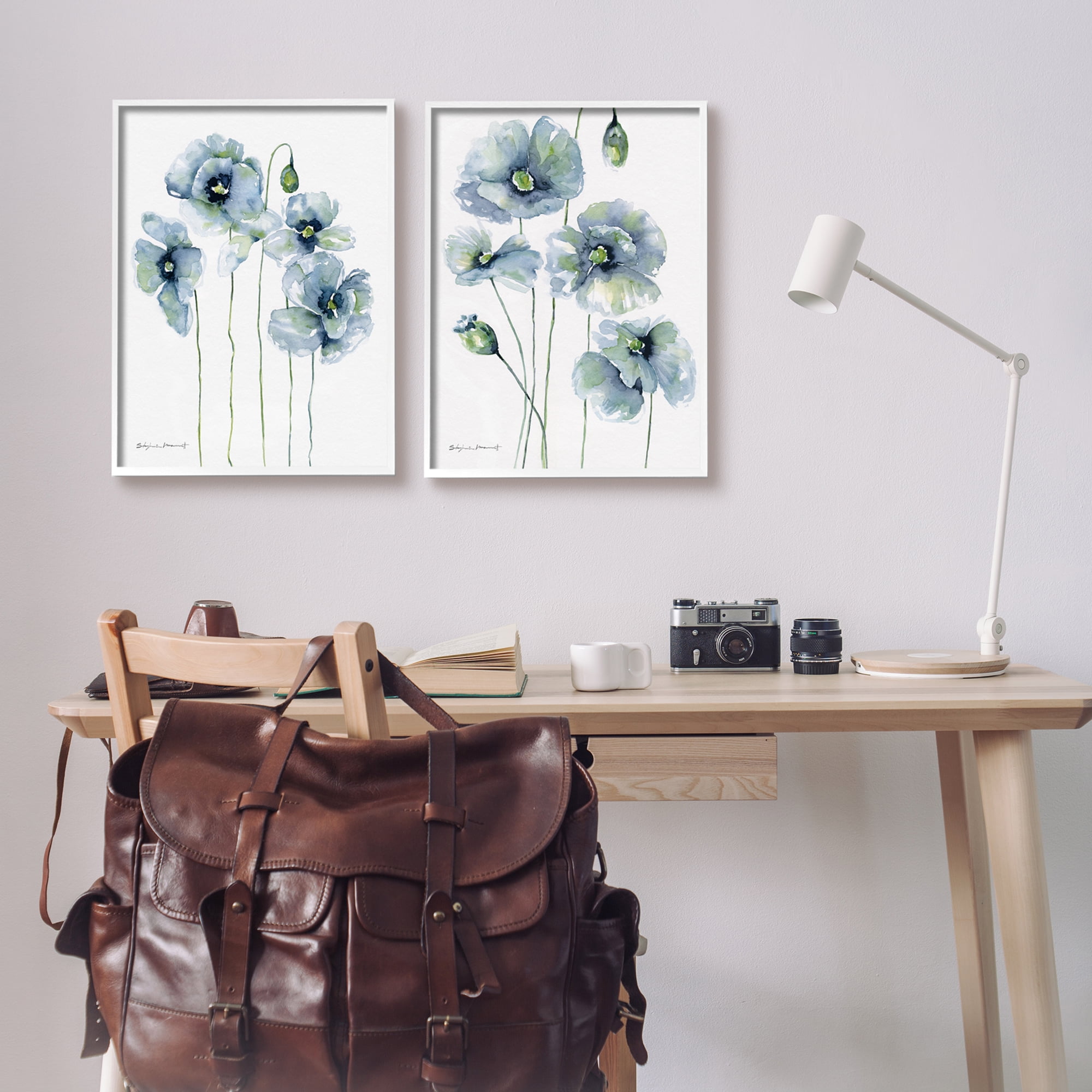 Stupell Blue Poppies Blooming Garden Flowers Botanical & Floral Painting White Framed Art Print Wall Art, Set of 2