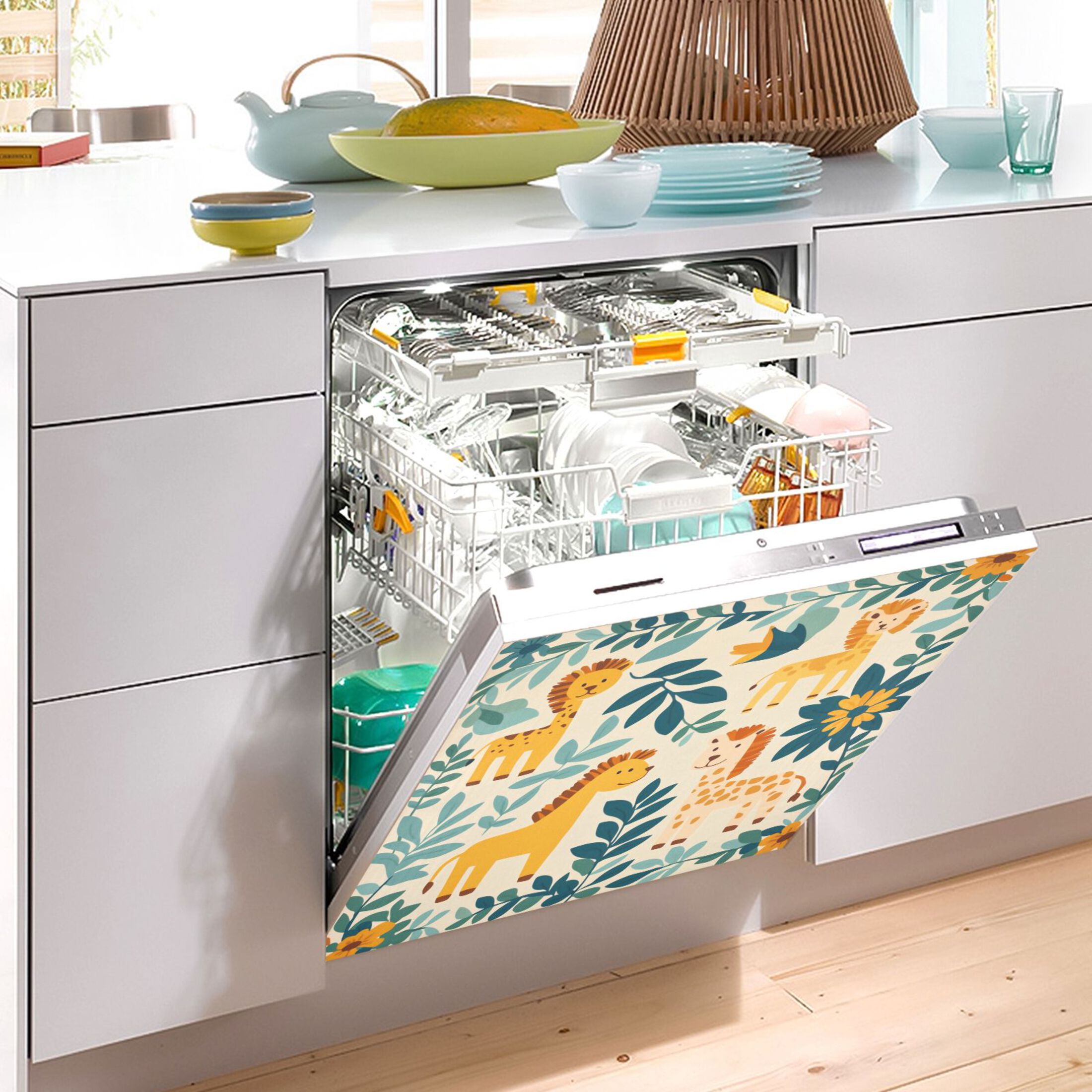 Dishwasher Magnetic Sticker 23x26 Inch Refrigerator Magnetic Sticker Washing Machine Magnetic Sticker Kitchen Panel Magnetic Sticker Home Decor Cool Cartoon Animals