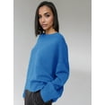 thumbnail image 4 of Women Long Sleeve Knit Sweater Jumper O Neck Tops Pullovers Casual Loose Sweater Blue One Size, 4 of 7
