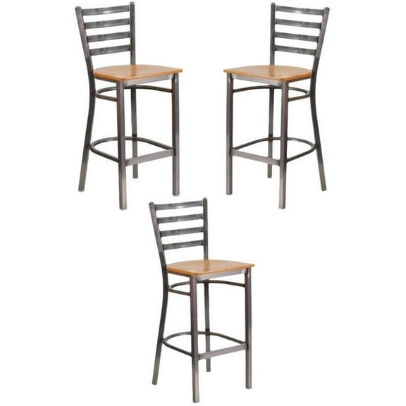 Home Square 29" Ladder Back Restaurant Bar Stool in Natural - Set of 3