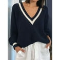 thumbnail image 6 of Women V Neck Sweaters Long Sleeve Light-Weight Knit Pullover Tops Dark Royal Blue XXL, 6 of 7