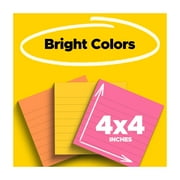 Post-it Super Sticky Notes, Lined, 4 in x 4 in, Assorted Brights, 3 Pads