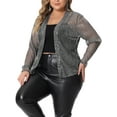 thumbnail image 4 of Agnes Orinda Women's Plus Size Cardigan Open Front Metallic Sheer Shrug Long Sleeve Lightweight Cardigans 1X Silver, 4 of 6