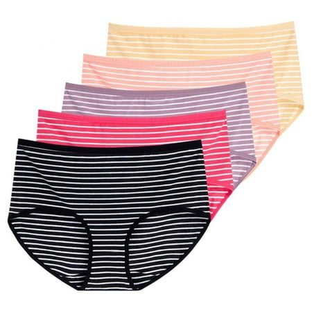 

Women Low-rise Underwear Comfort Cotton Stretch Sport Hipster Breathable Soft Stripe Panties(5-Packs)