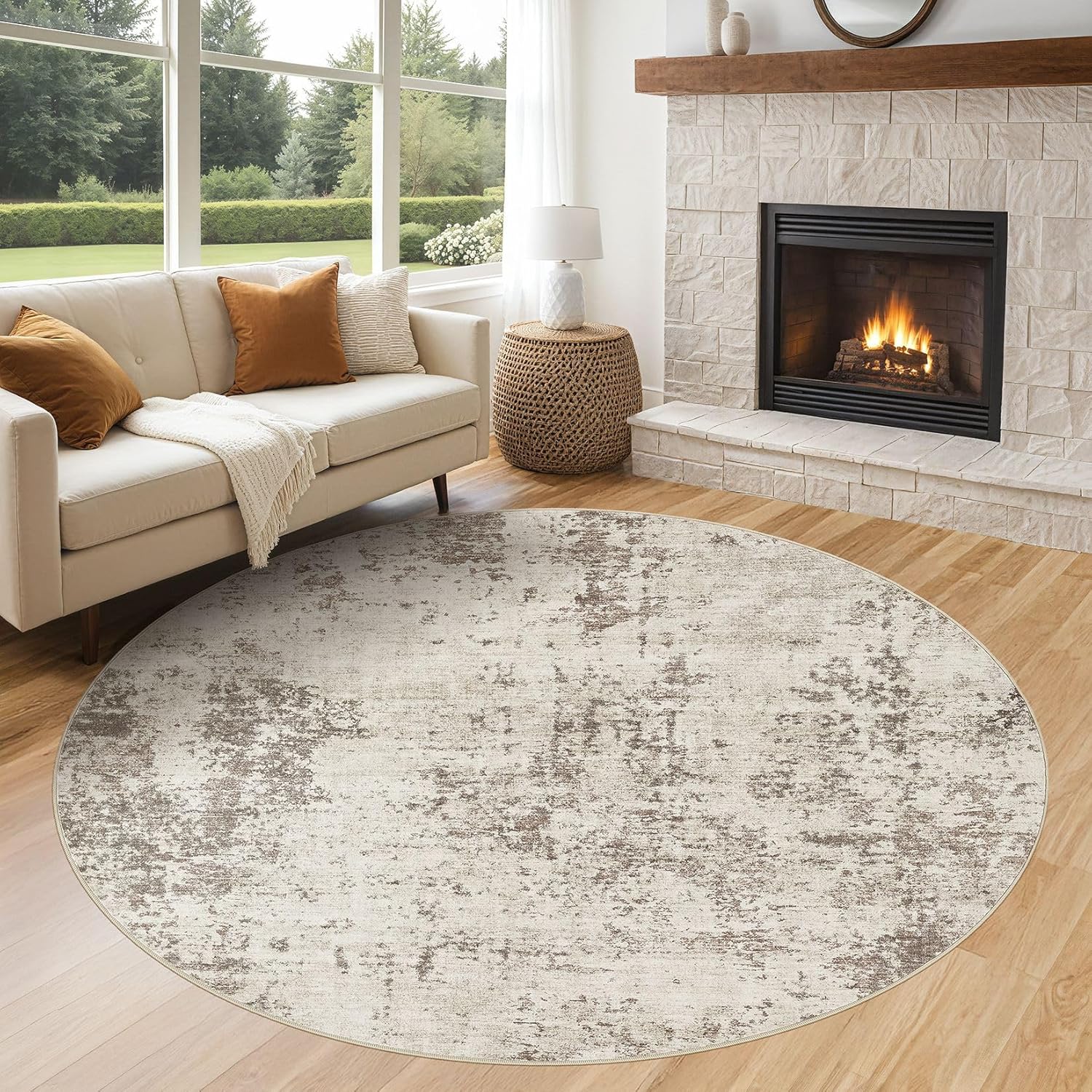 Tapis Rond Sombre Motif Forêt Brumeuse - Diamètre 60 Cm à 200 Cm | Lavable Machine, Antidérapant TPR, Poil Ras