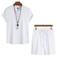 thumbnail image 2 of USNSM (M-5XL) Big and Tall Men's Solid Color Casual Pocket Drawstring Shorts Plate Button Short Sleeve V-Neck Top Set White XXXXL, 2 of 5