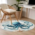 thumbnail image 5 of Teal Octopus Coastal Round Rugs 4ft, Summer Beach Vintage Nautical Non Slip Washable Rug Runner, Low Pile Indoor Floor Carpet Mat Bathroom Rugs for Living Room, Bedroom, Kids Room, 5 of 9