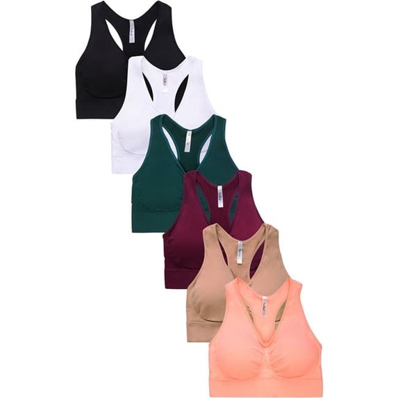 247 Frenzy 24F-BR0136SPX5-OS Women Essentials Sofra Seamless Sports Bras - Plus, Assorted Color - One Size Plus - Pack of 6