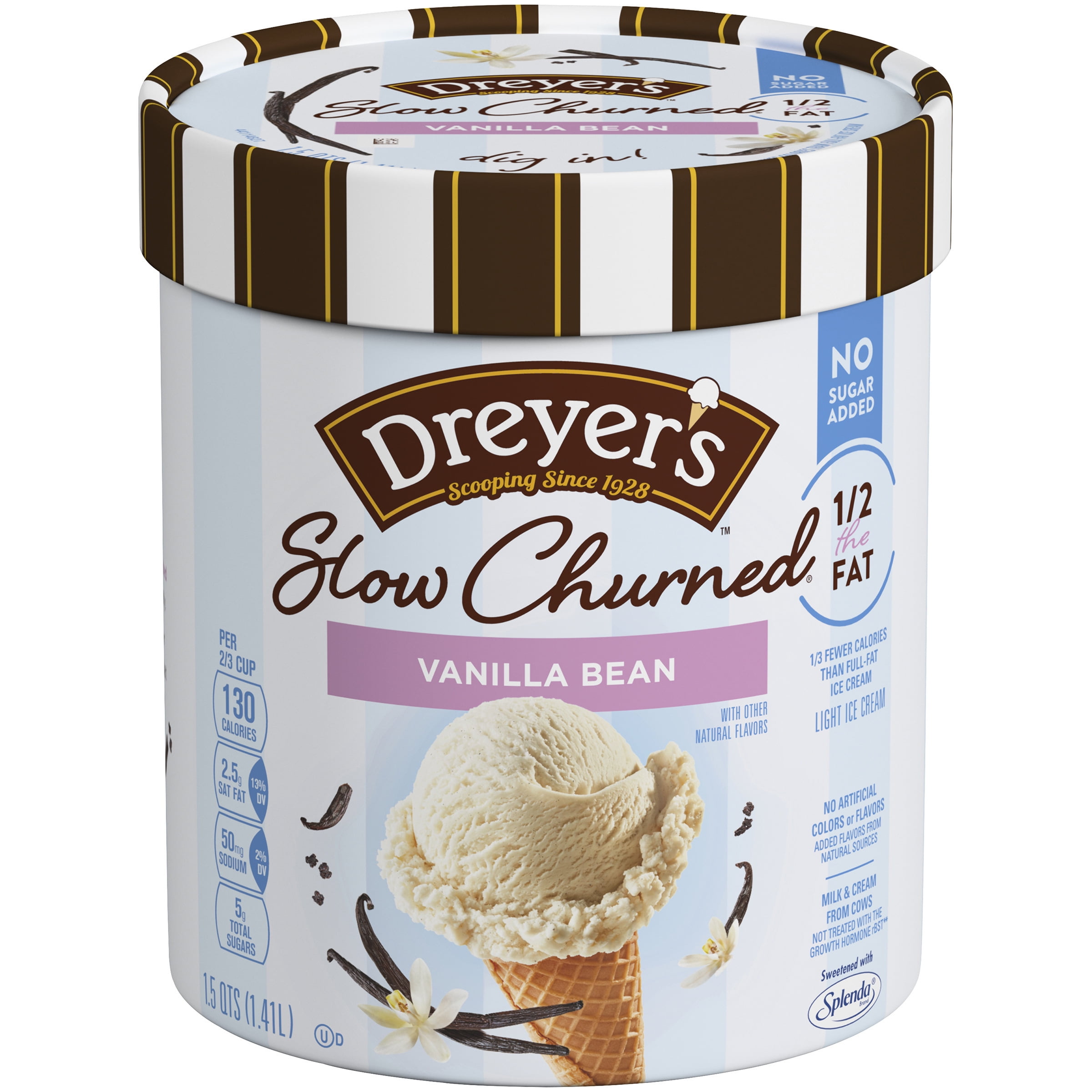 EDY'S/DREYER'S SLOW CHURNED Vanilla Bean No Sugar Added Light Ice Cream 1.5 qt. Tub