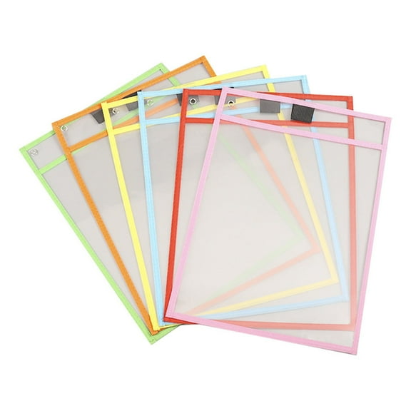 Yettn 6 Pcs Reusable Dry Erase Pockets Sleeves Assorted Colors, Write and Wipe File Storage, Plastic Sheet Protectors for Classroom Office, Portable Multi-Function Organizer Supplies