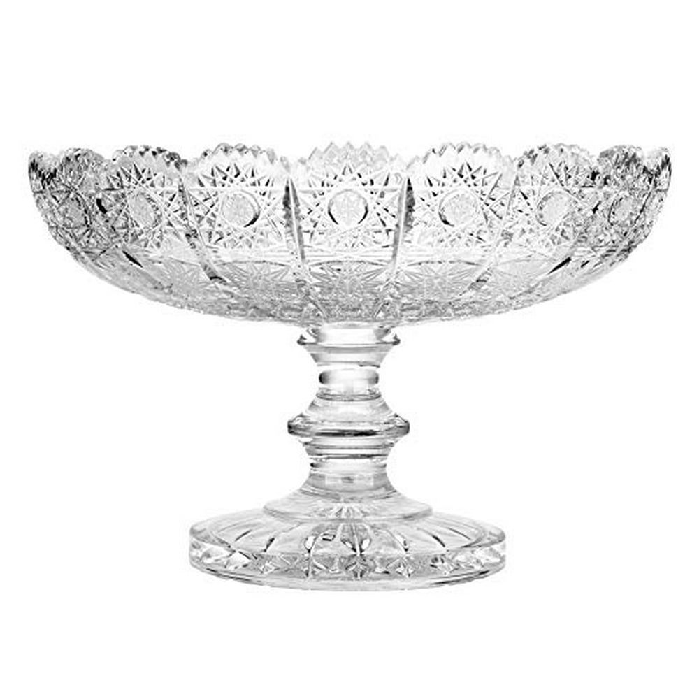 10" Diameter Crystal Cut Fruit Bowl on a Stem Decorative Centerpiece