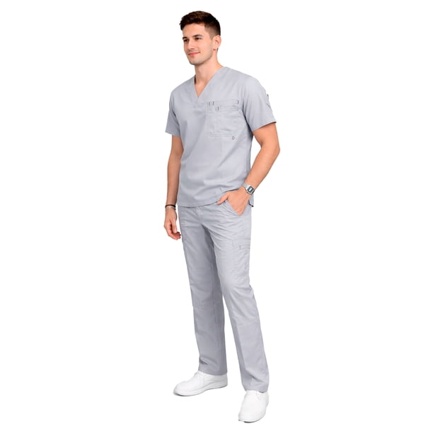 Conjunto Uniforme Médico Hombre Hugo GRIS XL Filipina Pantalón Quirúrgico Cómodo scrub