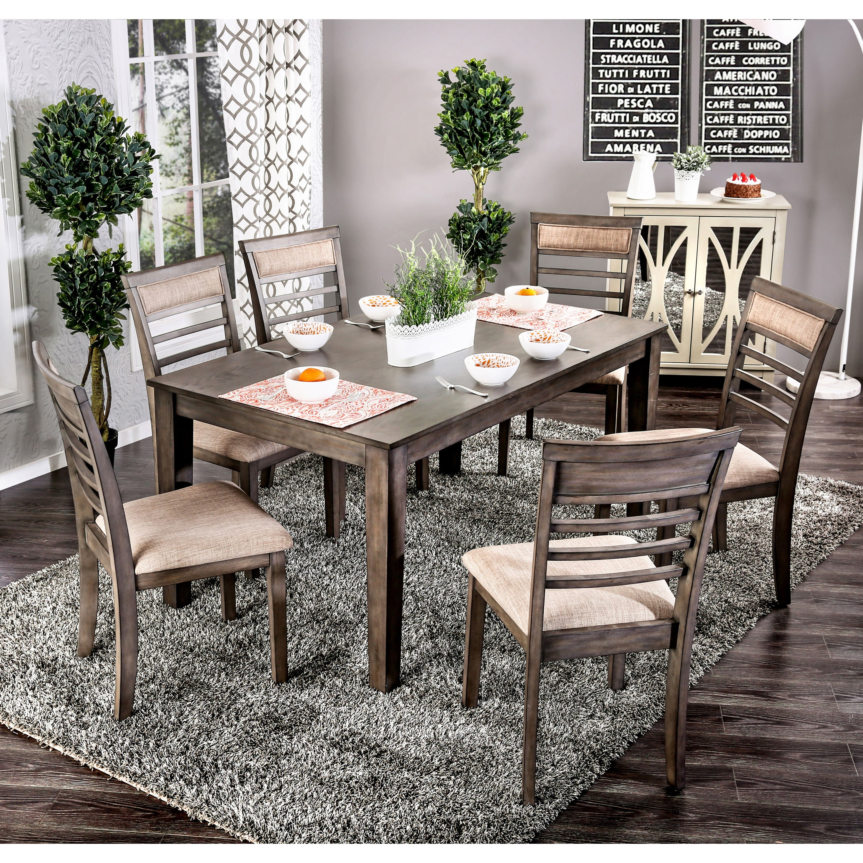 Furniture of America Mason Contemporary 7Piece Wood Dining Set, Gray
