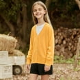 thumbnail image 5 of Girls Cardigan Sweater V Neck Button Down Long Sleeve Soft Knit Outerwear Coat Ribbed Details Spring Fall Clothes (2-3 Years, Yellow), 5 of 6