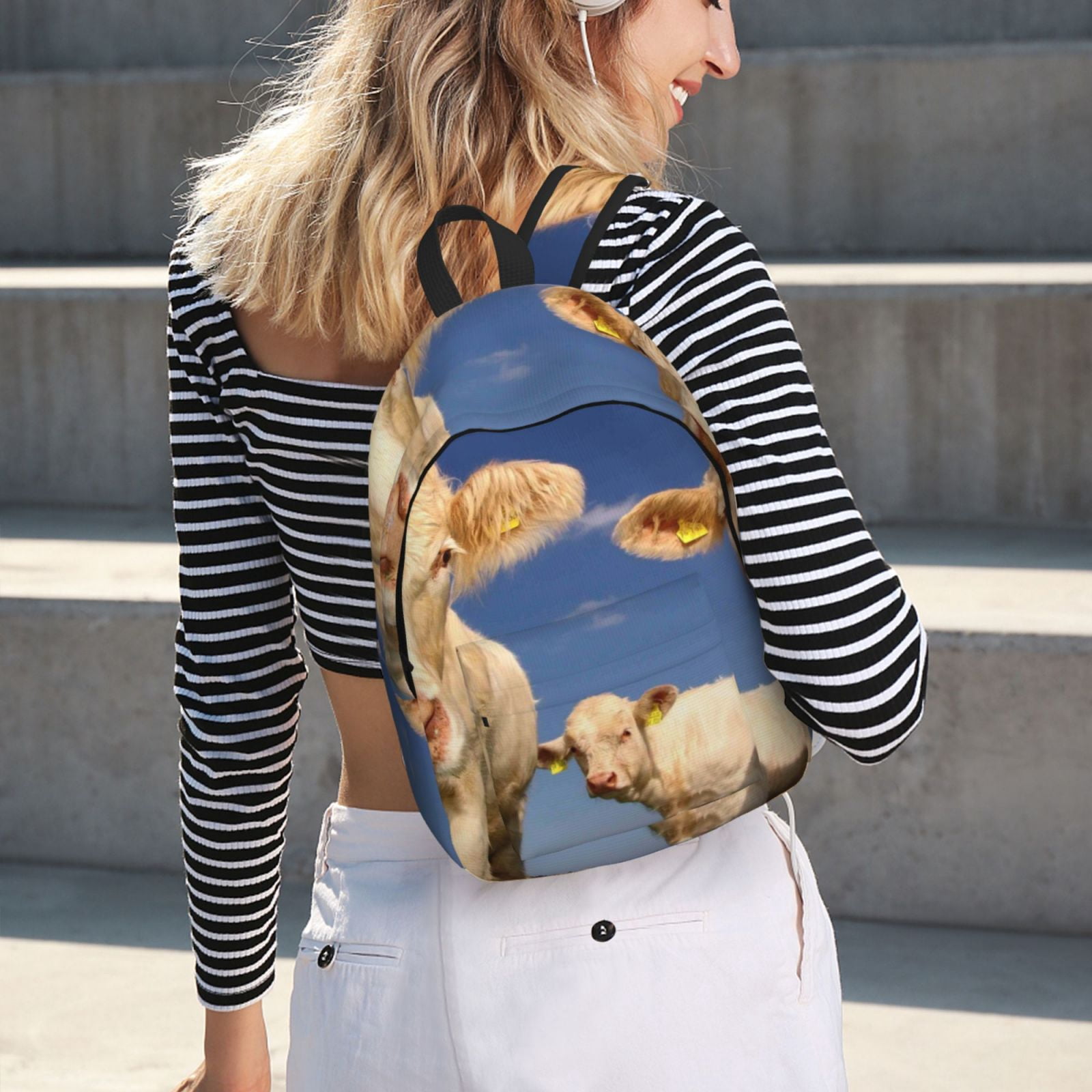 Kuqiui Cows Cattles Print Canvas Travel Laptop Backpack for Men Women,Business Work Rucksack College School Computer Bag Fits 15.6 Inch Notebook