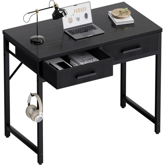 Small Computer Desk with 2 Drawers for Bedroom Study Writing Home Office Table for Small Spaces