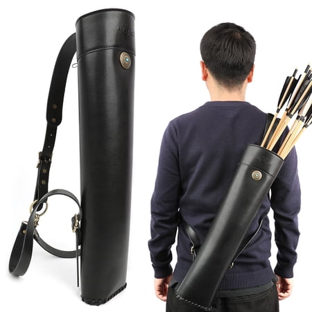 Archery Back Quiver Leather Shoulder Quiver for Recurve Compound Bow Hunting Target Shooting 52.9x12.8x9.6cm
